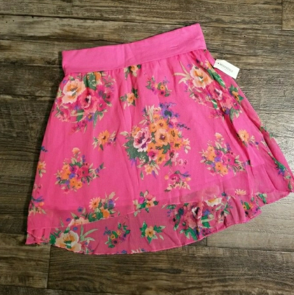 *HOT PINK AEROPOSTALE HIGH LOW SEMI SHEER SLIP ON SKIRT COVER UP SMALL
